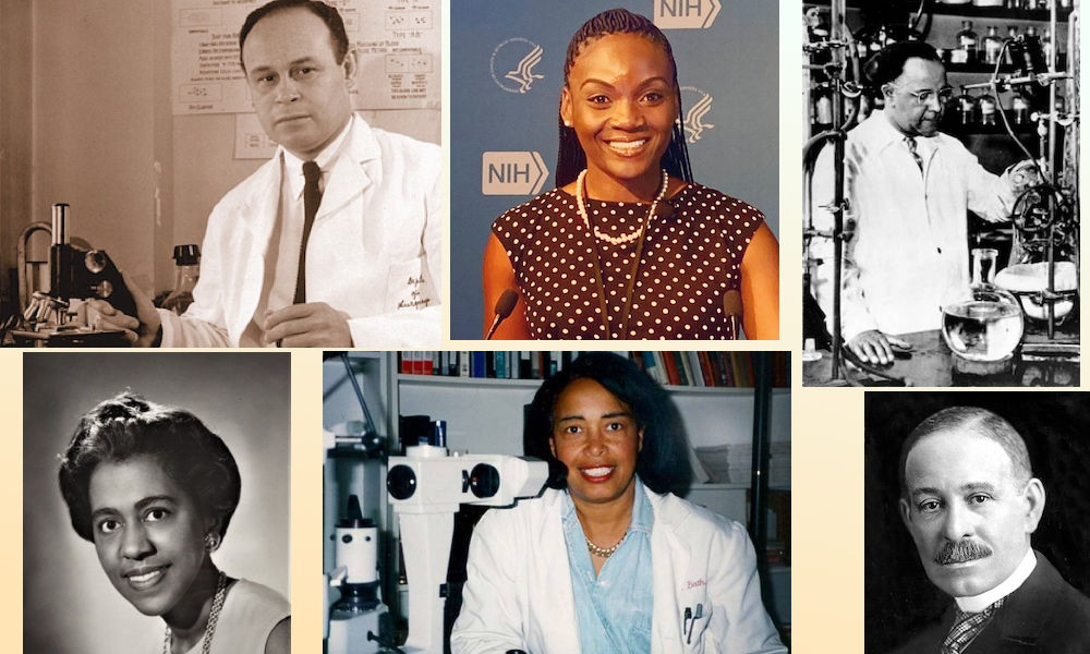 In observance of Black History Month, we honor the groundbreaking medical achievements of  (top l. to r.) Charles Richard Drew, Kizzmekia Corbett, Percy Lavon Julian, (bottom l. to r.) Marie Maynard Williams, Patricia Bath and Richard Hale Williams.
